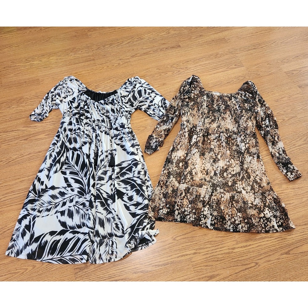 Women's Plus Dress Bundle Lot 2 XL 1X CATO Kathy Ireland Boho Animal Print